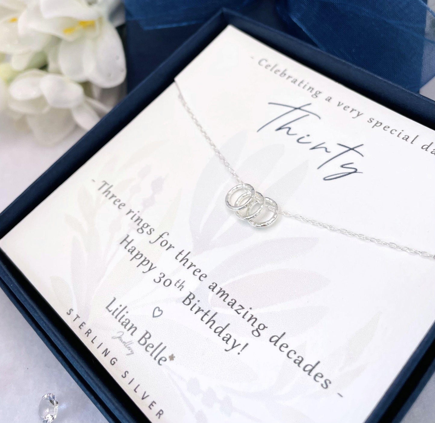 30th 40th 50th 60th 70th 80th birthday sterling silver necklace gift for women, 30, 40, 50, 60, 70, 80 rings decades jewellery gifts for her