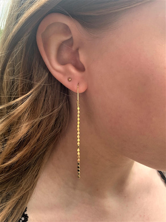 Dainty Gold Sterling Silver Long Boho Threader Earrings, Dainty Gold Drop Dangle Threaders, Gold Thread Earrings, Thread Through Earrings