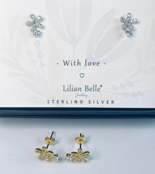 Sterling Silver CZ Flower Earrings Meaningful Gift for Auntie, Friend Birthday Gifts, Daughter Gift, Niece, Mum Granddaughter, Girl Gifts