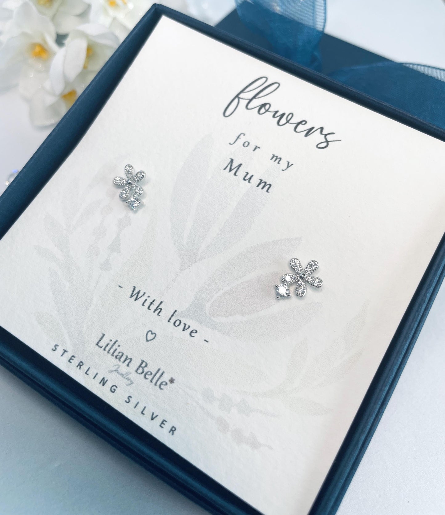 Sterling Silver CZ Flower Earrings Meaningful Gift for Auntie, Friend Birthday Gifts, Daughter Gift, Niece, Mum Granddaughter, Girl Gifts