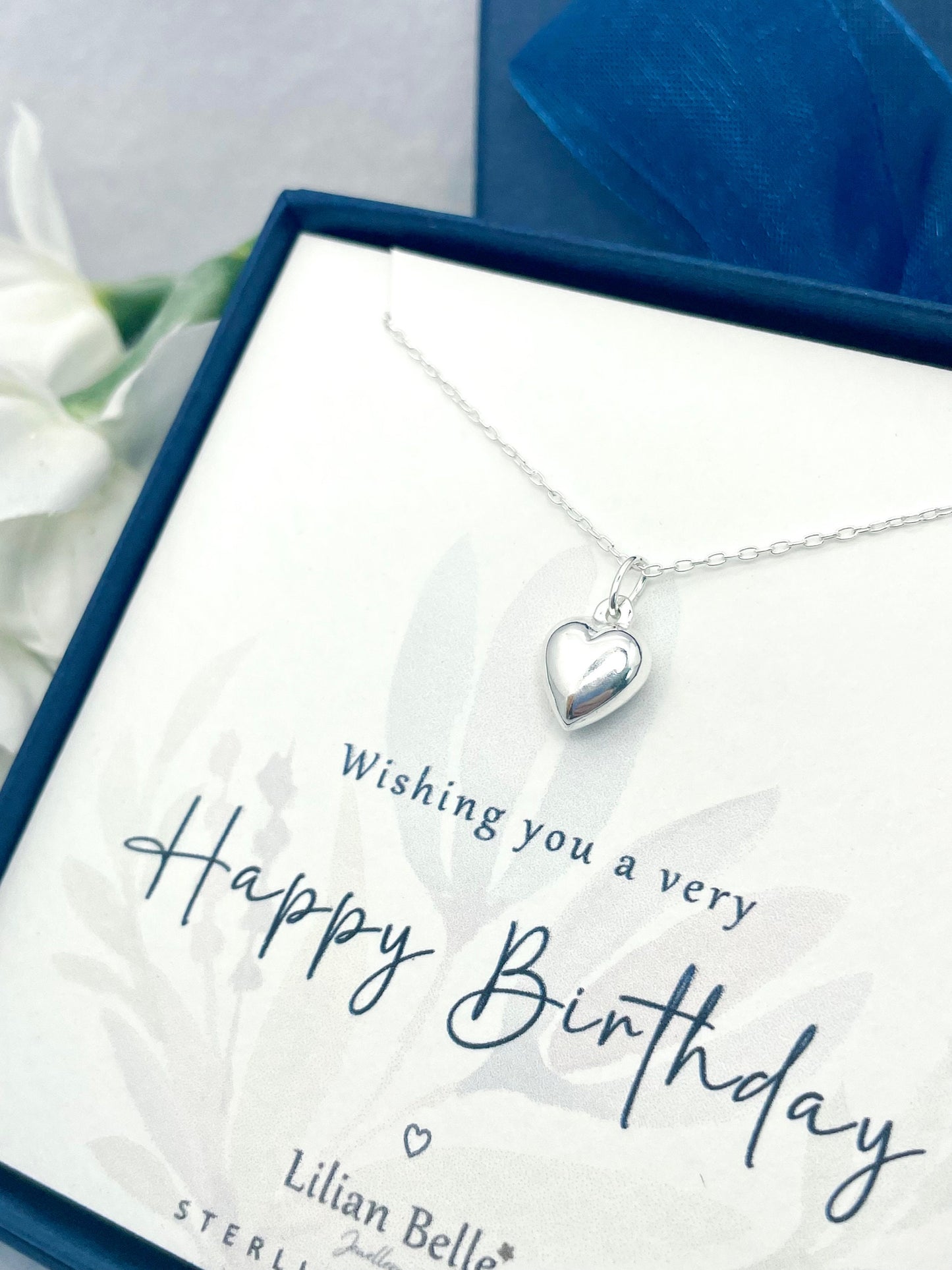Sterling Silver Heart Necklace Birthday Gift Idea for Women, Birthday Gift for Her, Birthday Present for Girl, 15th 16th 17th 18th 19th 20th
