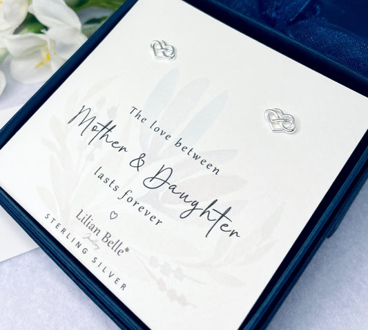 Sterling Silver Earrings Heart Mother Daughter Meaningful Birthday Gift, Dad Daughter Gifts, Gifts for Sisters, Mother Son Gifts, from Son