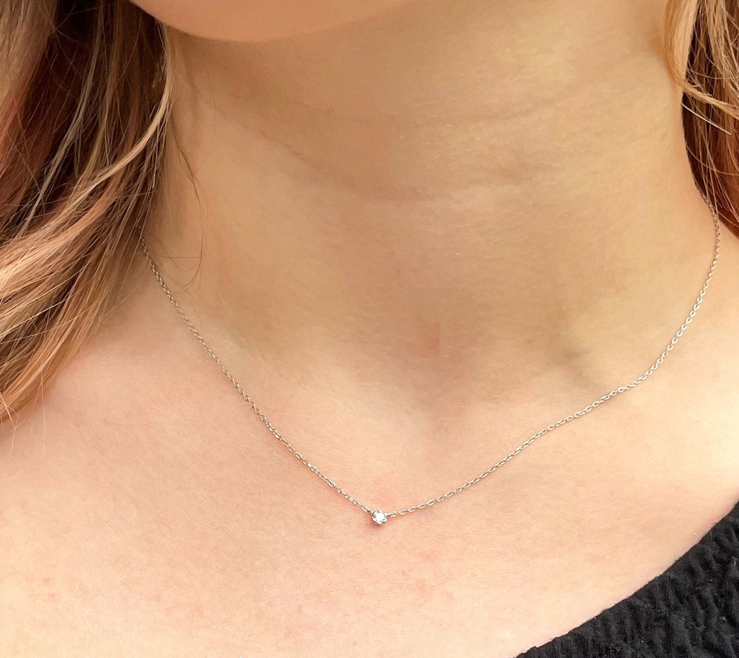 Dainty Tiny Sterling Silver CZ Solitaire Pendant Layering Rose Gold, Gold, Silver Choker Necklace, Gift for Women