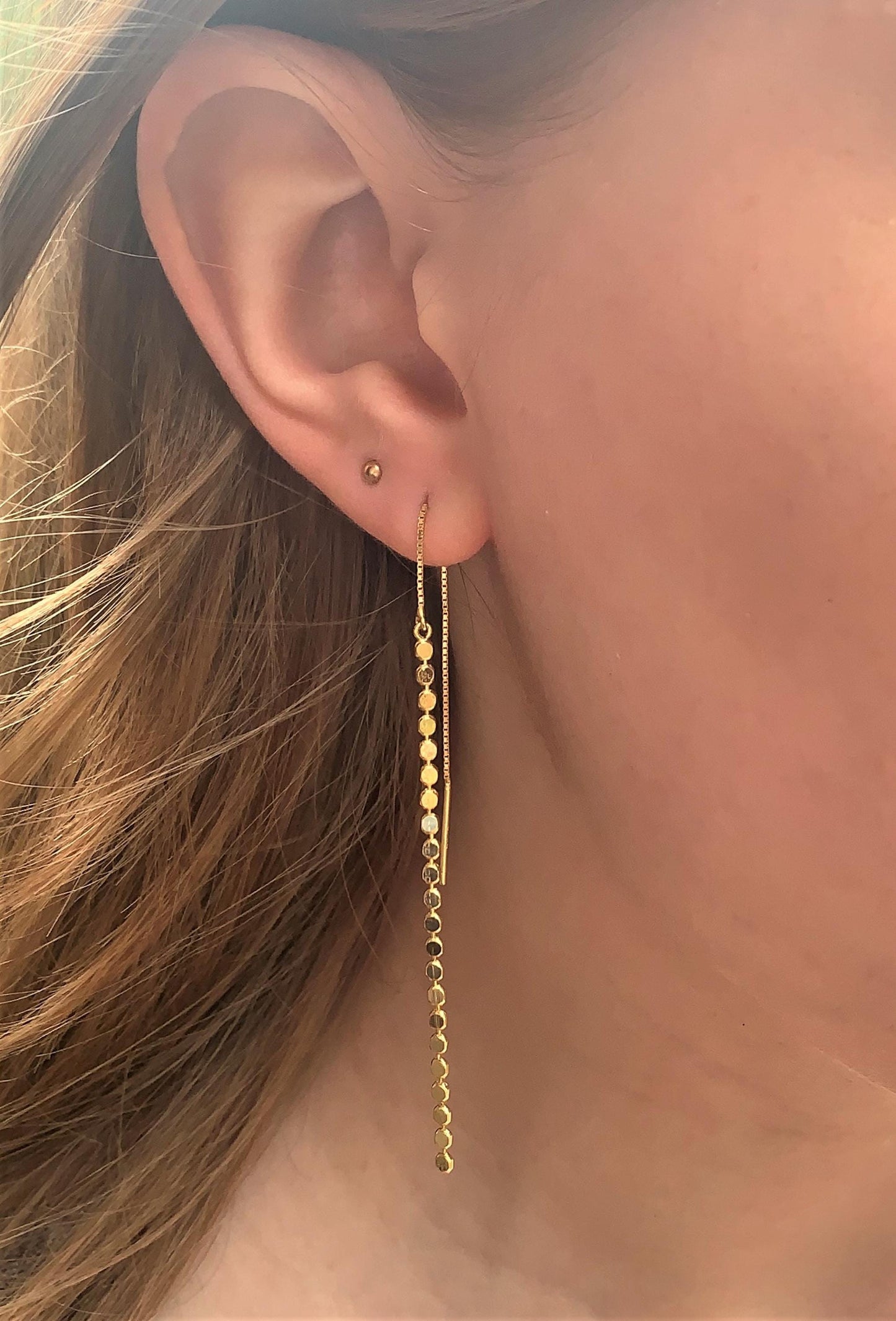 Dainty Gold Sterling Silver Long Boho Threader Earrings, Dainty Gold Drop Dangle Threaders, Gold Thread Earrings, Thread Through Earrings