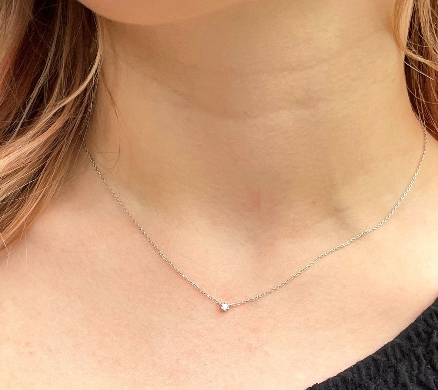 Dainty Tiny Sterling Silver CZ Solitaire Pendant Layering Rose Gold, Gold, Silver Choker Necklace, Gift for Women, Jewellery Gifts for Girls
