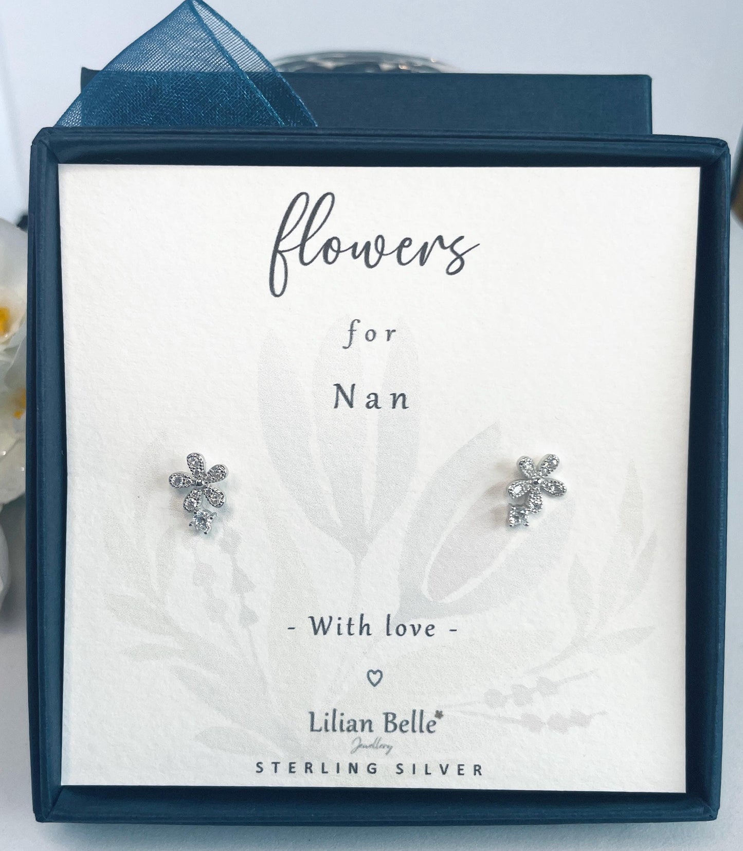 Sterling Silver Flower Earrings Meaningful Gift for Grandmother, Gifts for Gran Nan Nanny Grandma from Grandchildren Granddaughter Grandson