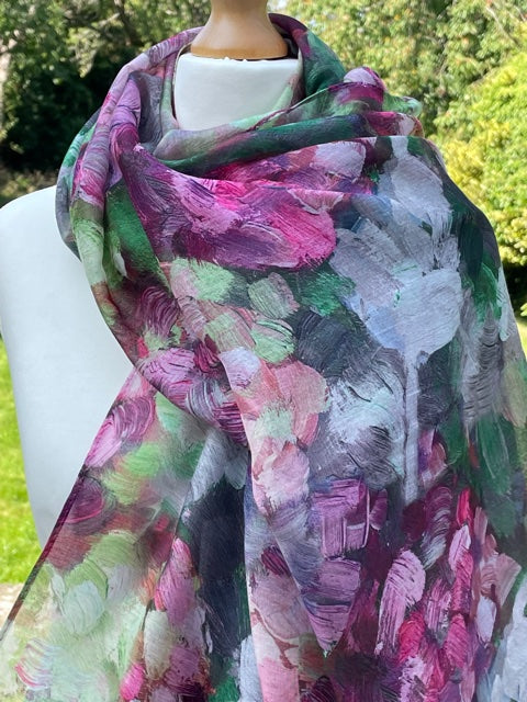 Pink Floral Scarf, Scarf for Women, Scarf Gift Wrap, Pink Flower Scarves, Scarf Birthday Gift for Her, Pink Scarf Gifts for Her