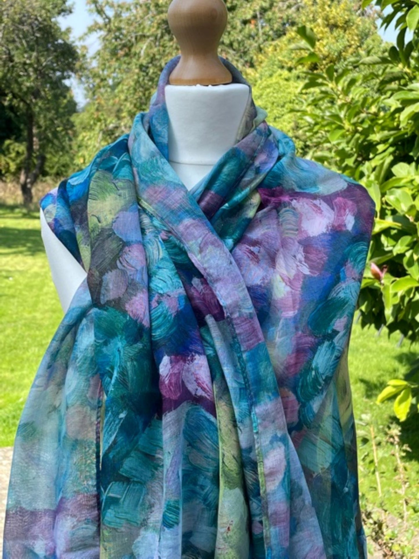 Blue Floral Scarf, Scarf for Women, Scarf Gift Wrap, Blue Flower Scarves, Scarf Birthday Gift for Her, Blue Scarf Gifts for Her