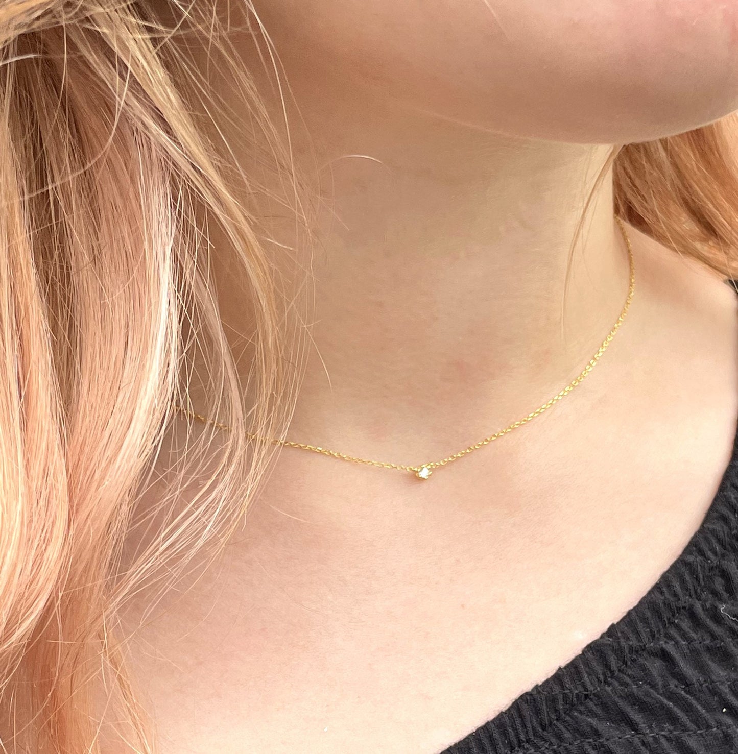Dainty Tiny Sterling Silver CZ Solitaire Pendant Layering Rose Gold, Gold, Silver Choker Necklace, Gift for Women