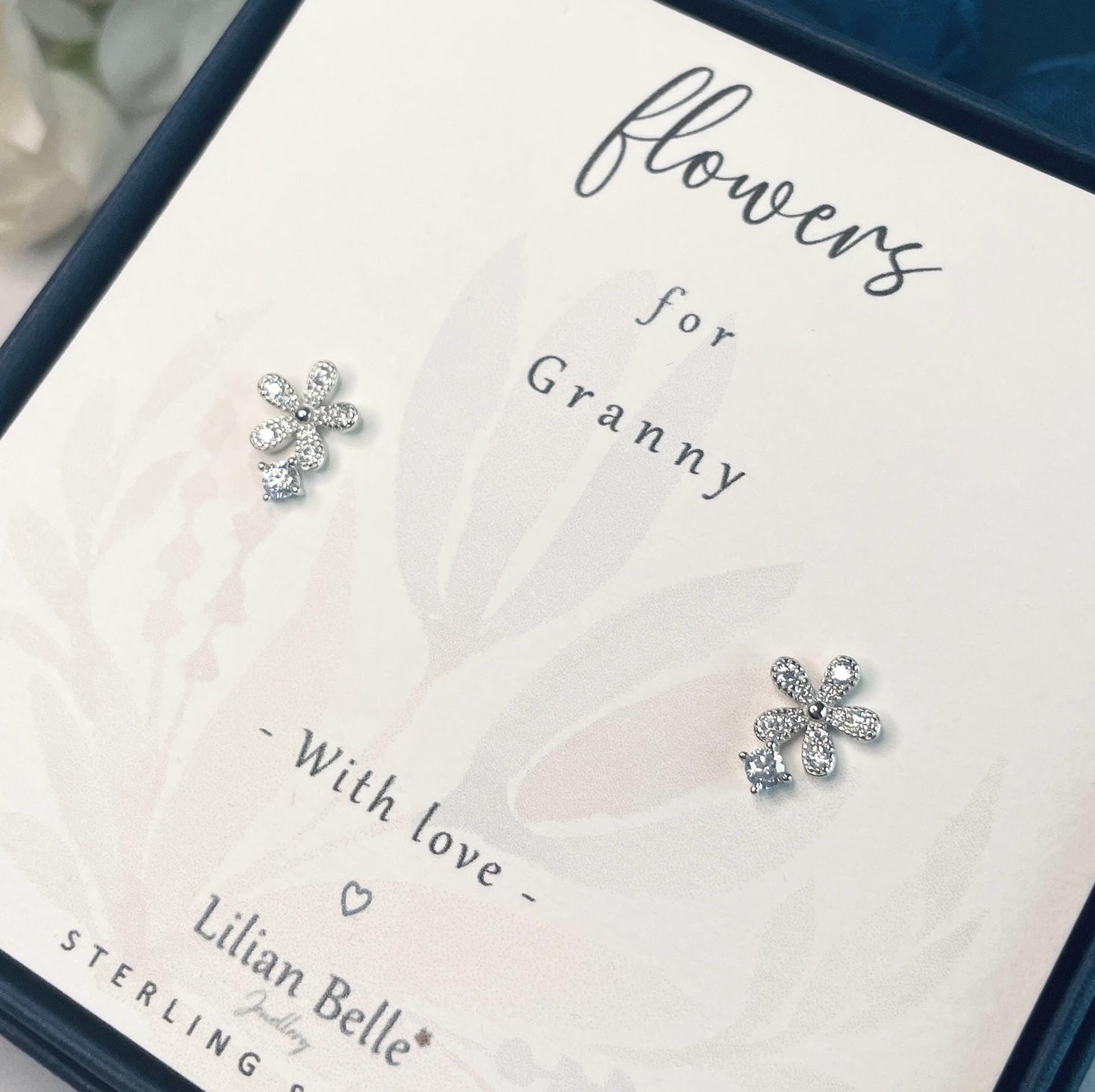 Sterling Silver Flower Earrings Meaningful Gift for Grandmother, Gifts for Gran Nan Nanny Grandma from Grandchildren Granddaughter Grandson
