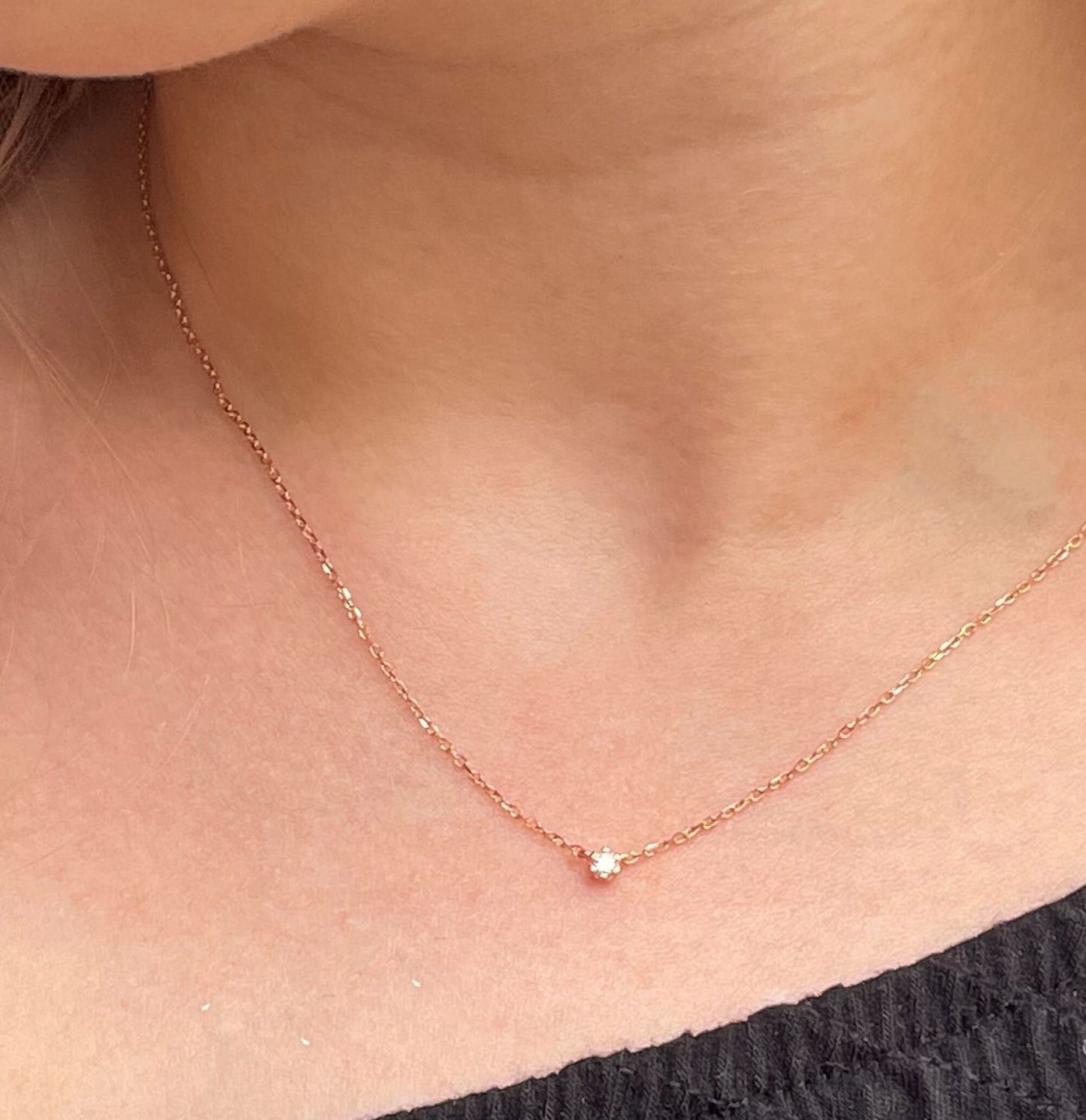 Dainty Tiny Sterling Silver CZ Solitaire Pendant Layering Rose Gold, Gold, Silver Choker Necklace, Gift for Women