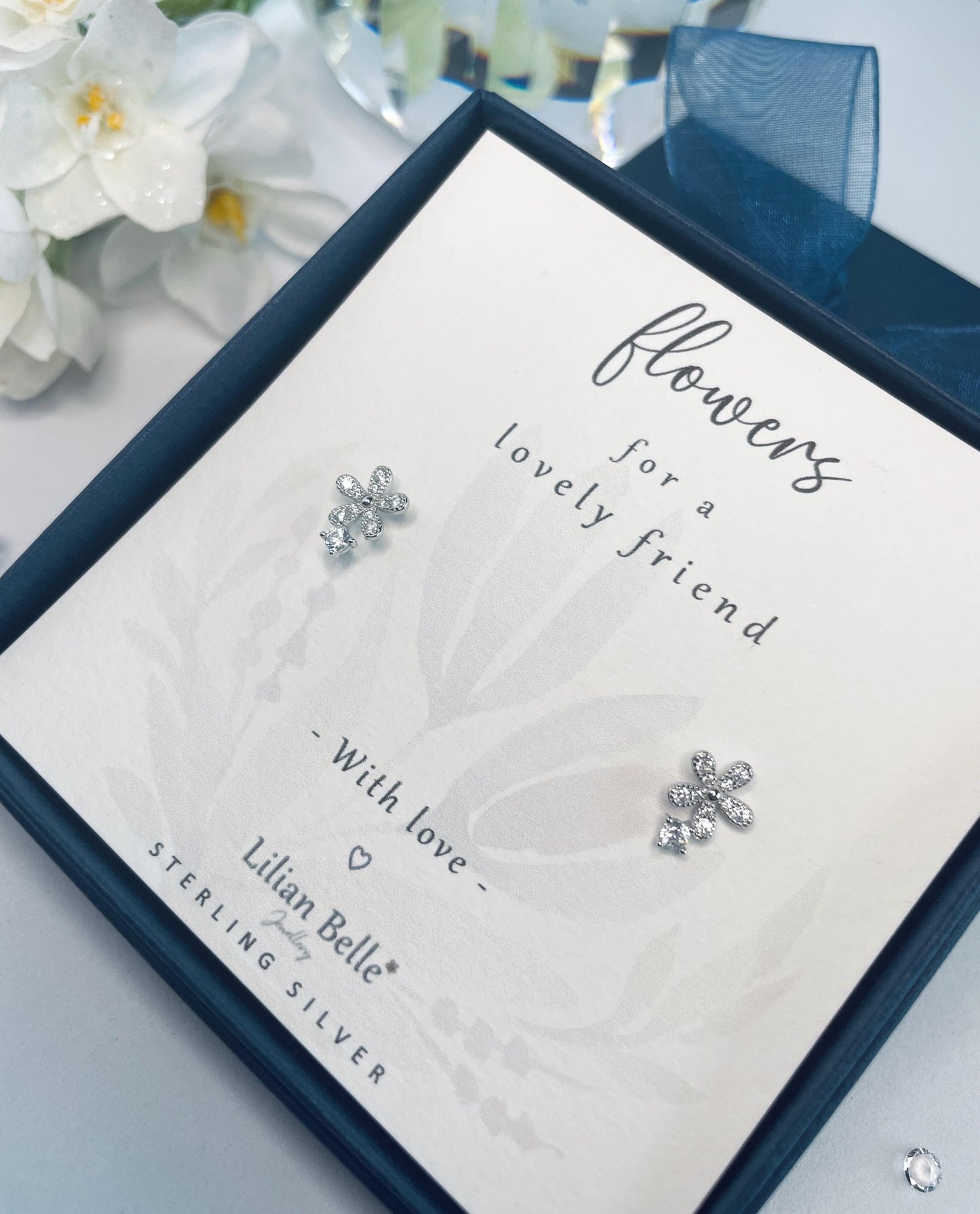 Sterling Silver CZ Flower Earrings Meaningful Gift for Auntie, Friend Birthday Gifts, Daughter Gift, Niece, Mum Granddaughter, Girl Gifts