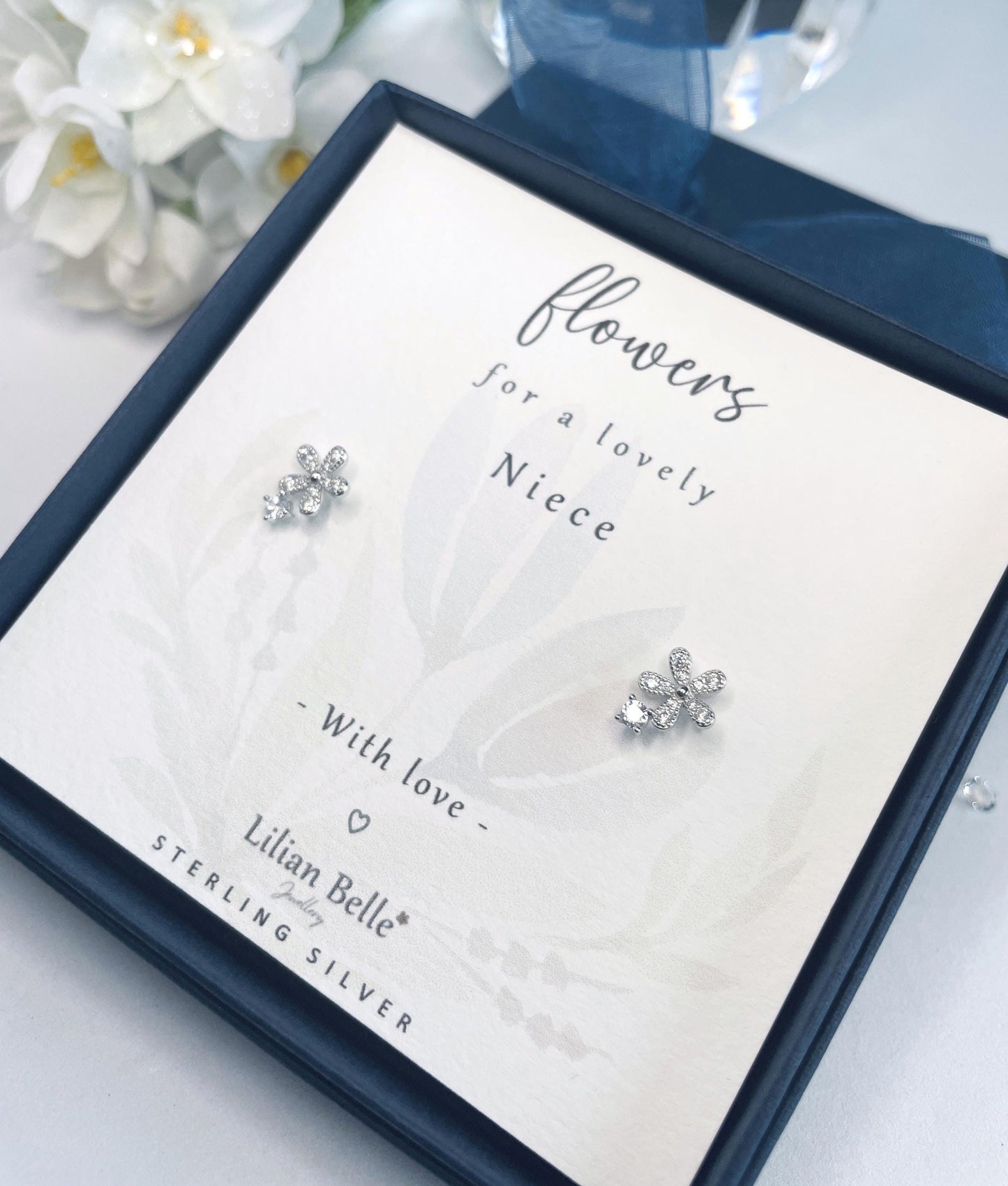 Sterling Silver CZ Flower Earrings Meaningful Gift for Auntie, Friend Birthday Gifts, Daughter Gift, Niece, Mum Granddaughter, Girl Gifts