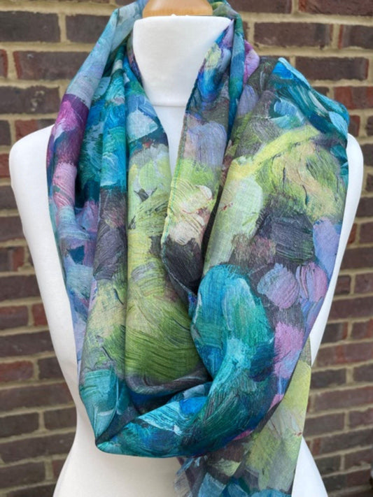 Blue Floral Scarf for Women, Pink Flower Scarves, Blue Scarf Gifts for Her