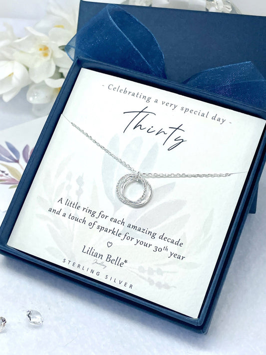 Sterling Silver 30th Birthday Jewellery, 30th Necklace gift for women, 30th birthday gifts for her, 30 birthday present, 30th Birthday Wife