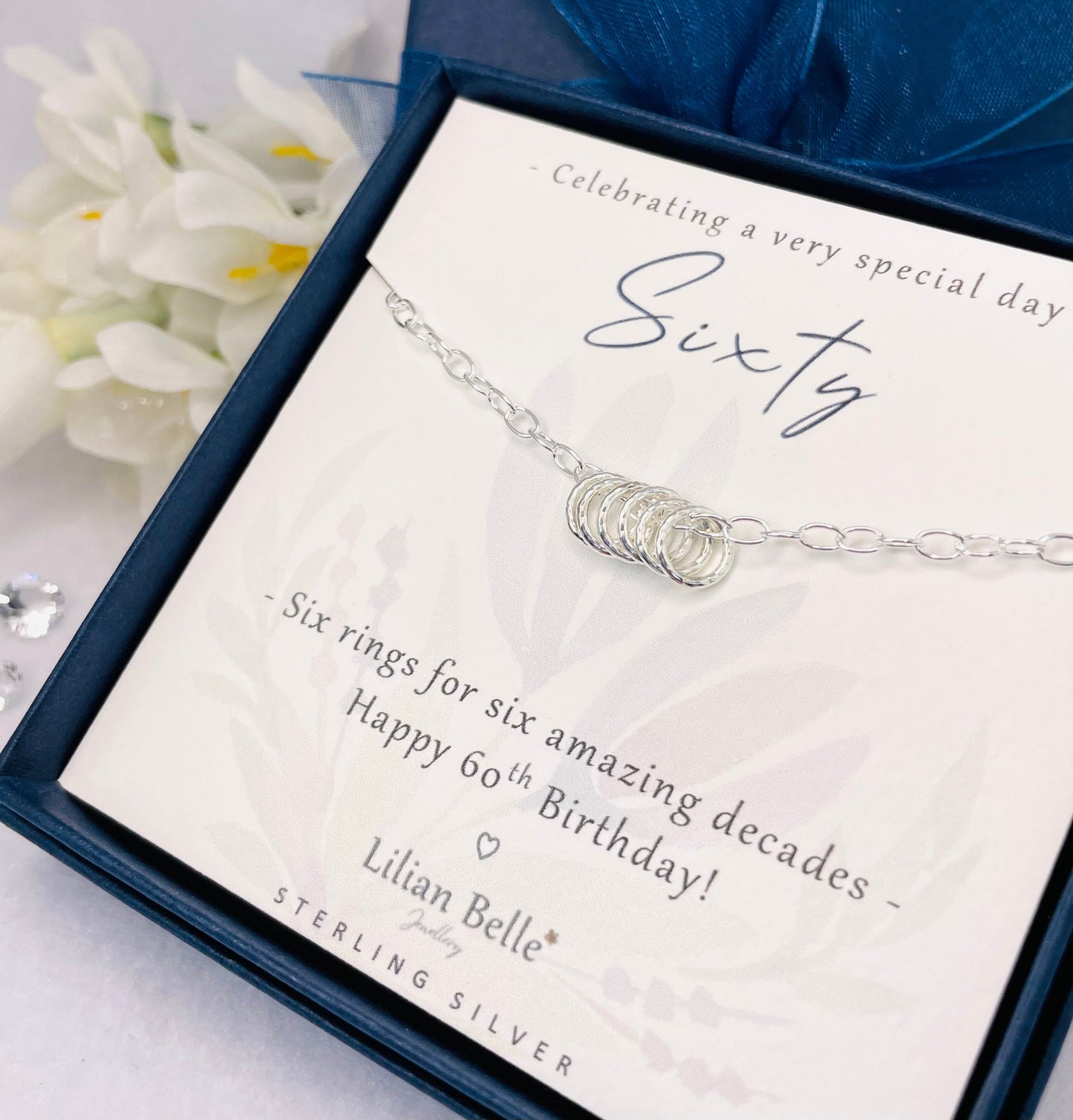 Sterling Silver rings for decades bracelet gift, 30th 40th 50th 60th 70th 80th birthday gift for her, gifts for women, for friend, for mum