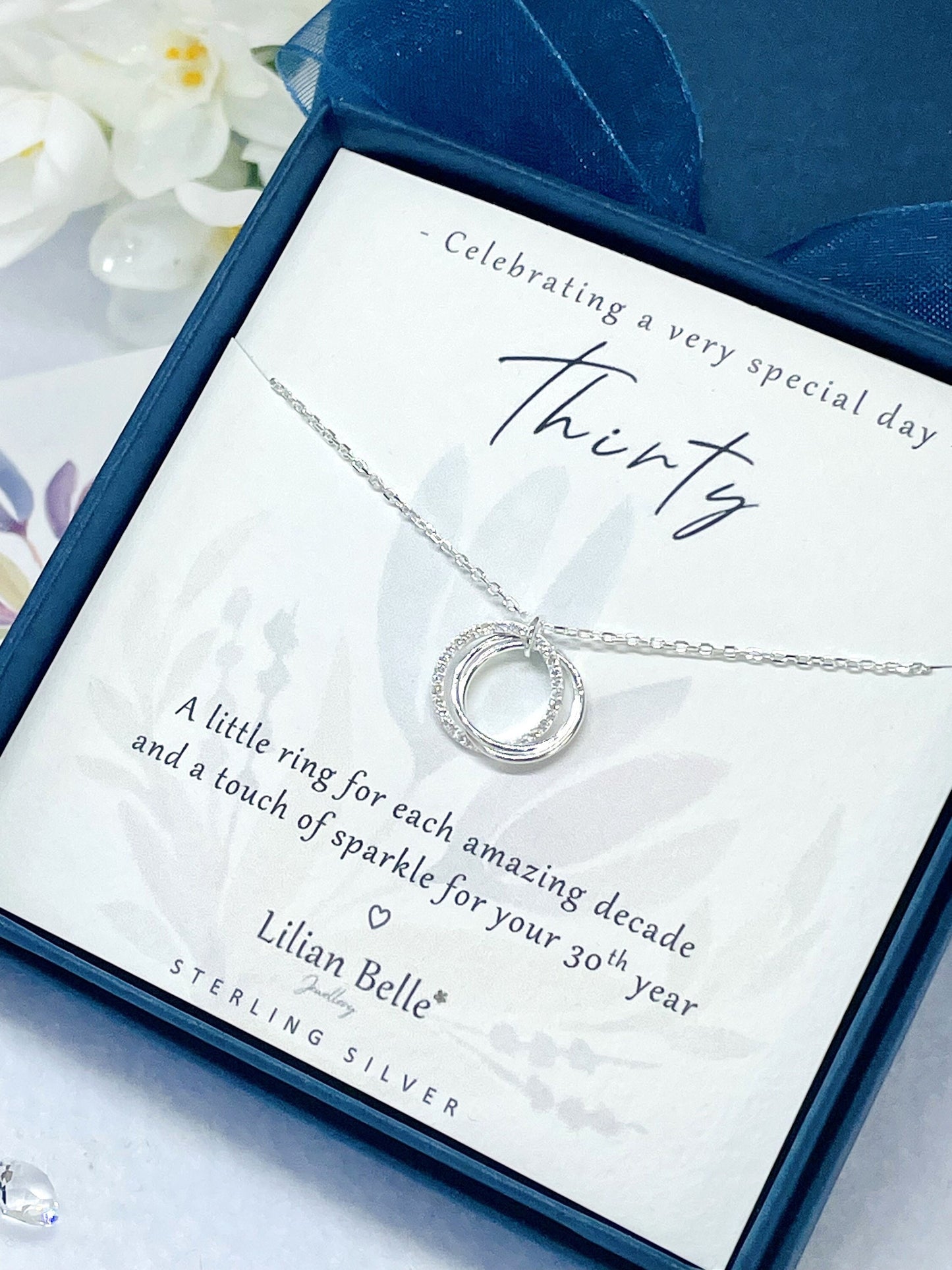 Sterling Silver 30th Birthday Gift for Her, 3 Rings for 3 Decades 30th Necklace for women, 30th birthday Jewellery, 30th Gifts for Her