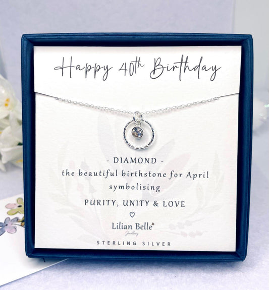 40th Sterling Silver Necklace with Birthstone, 40th Gifts for Her, Birthday Gift for Women, 40 Birthday Gifts, 40th Necklace, 40th Jewellery