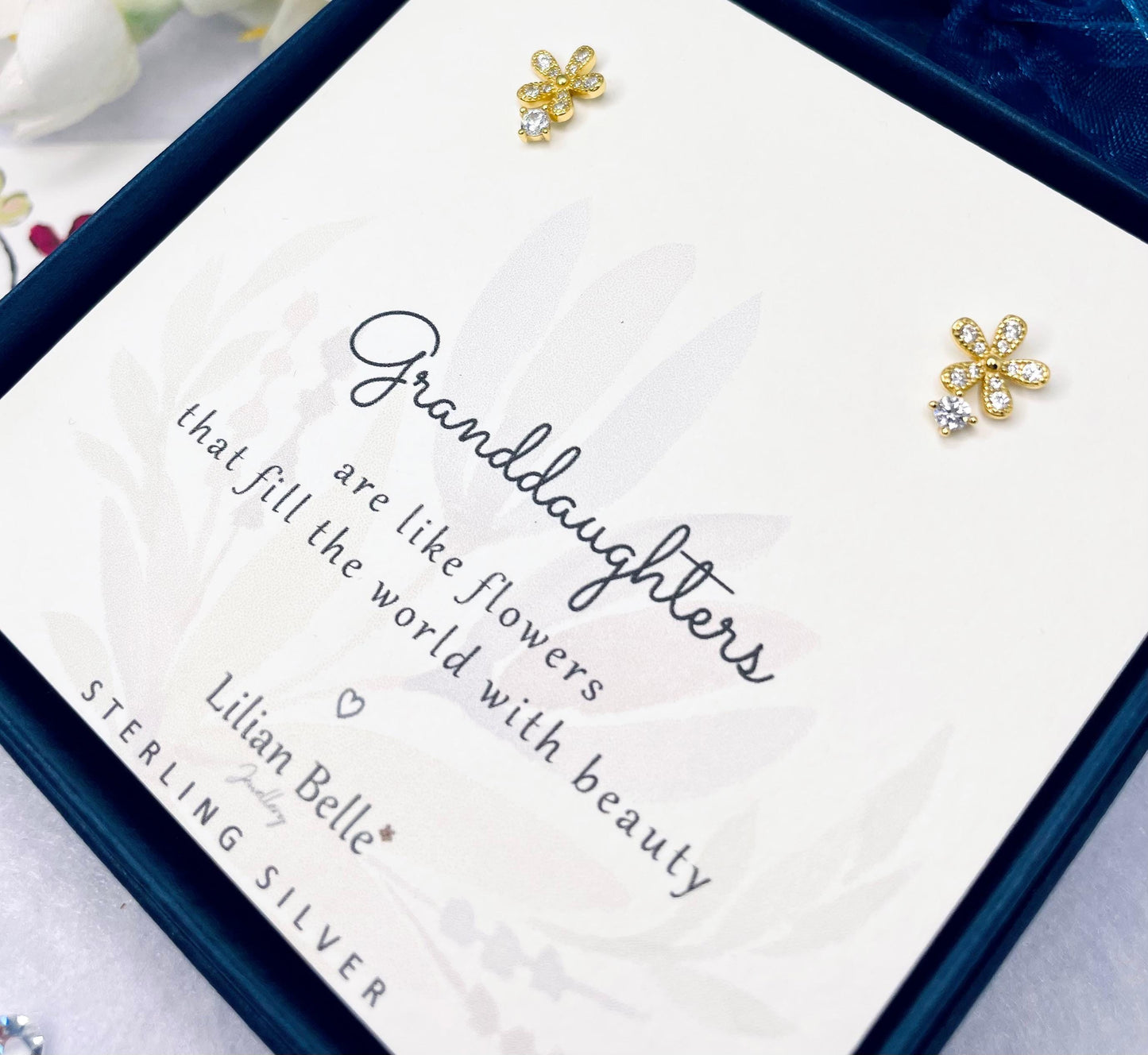 Sterling Silver Flower Earrings Meaningful Daughter Gift, Christmas Granddaughter Gift, Birthday gifts for Granddaughter, Gold Earrings