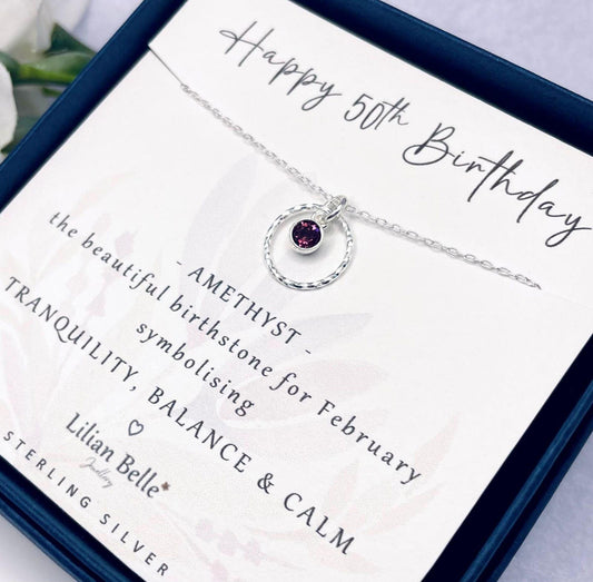 50th Sterling Silver Necklace with Birthstone, 50th Gifts for Her, Birthday Gift for Women, 50 Birthday Gifts, 50th Necklace, 50th Jewellery