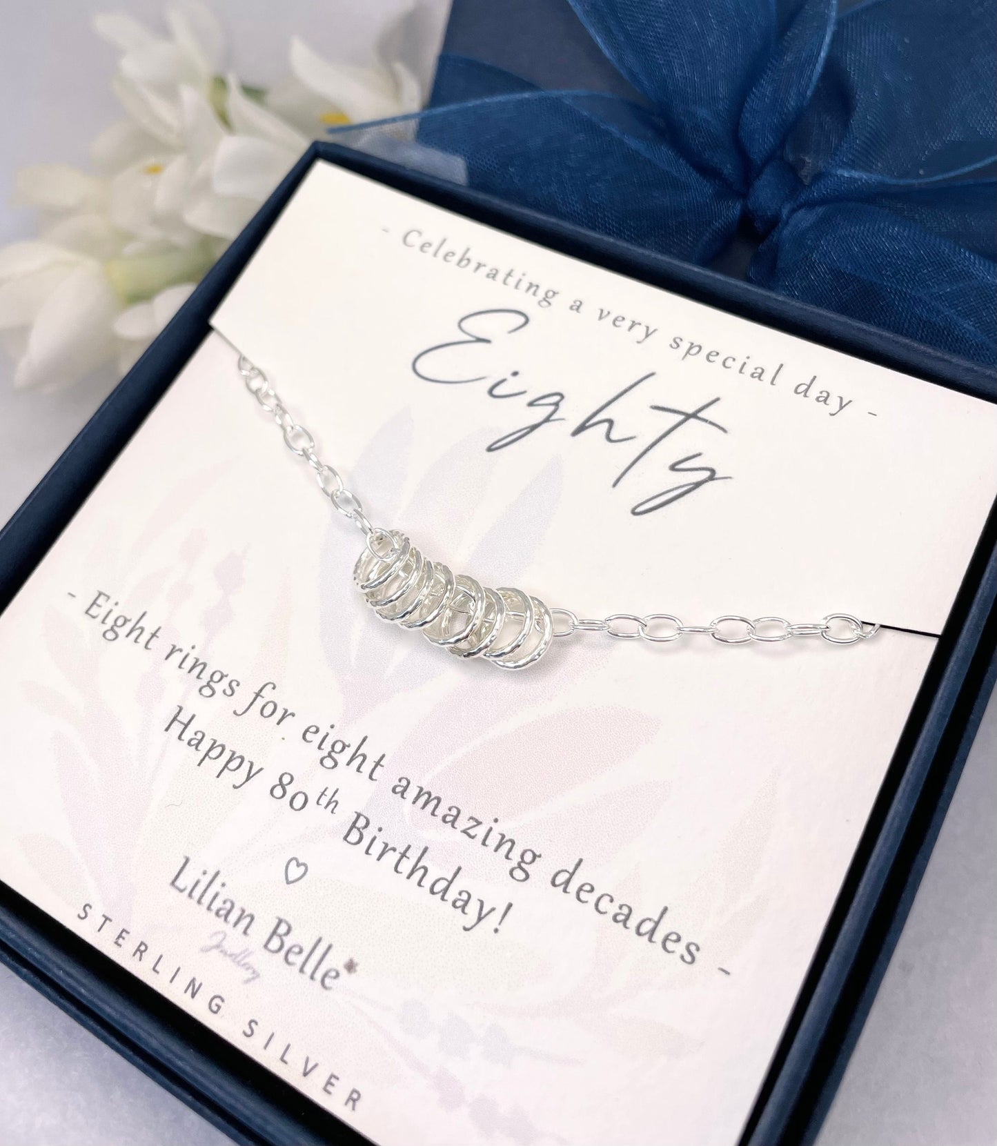Sterling Silver rings for decades bracelet gift, 30th 40th 50th 60th 70th 80th birthday gift for her, gifts for women, for friend, for mum