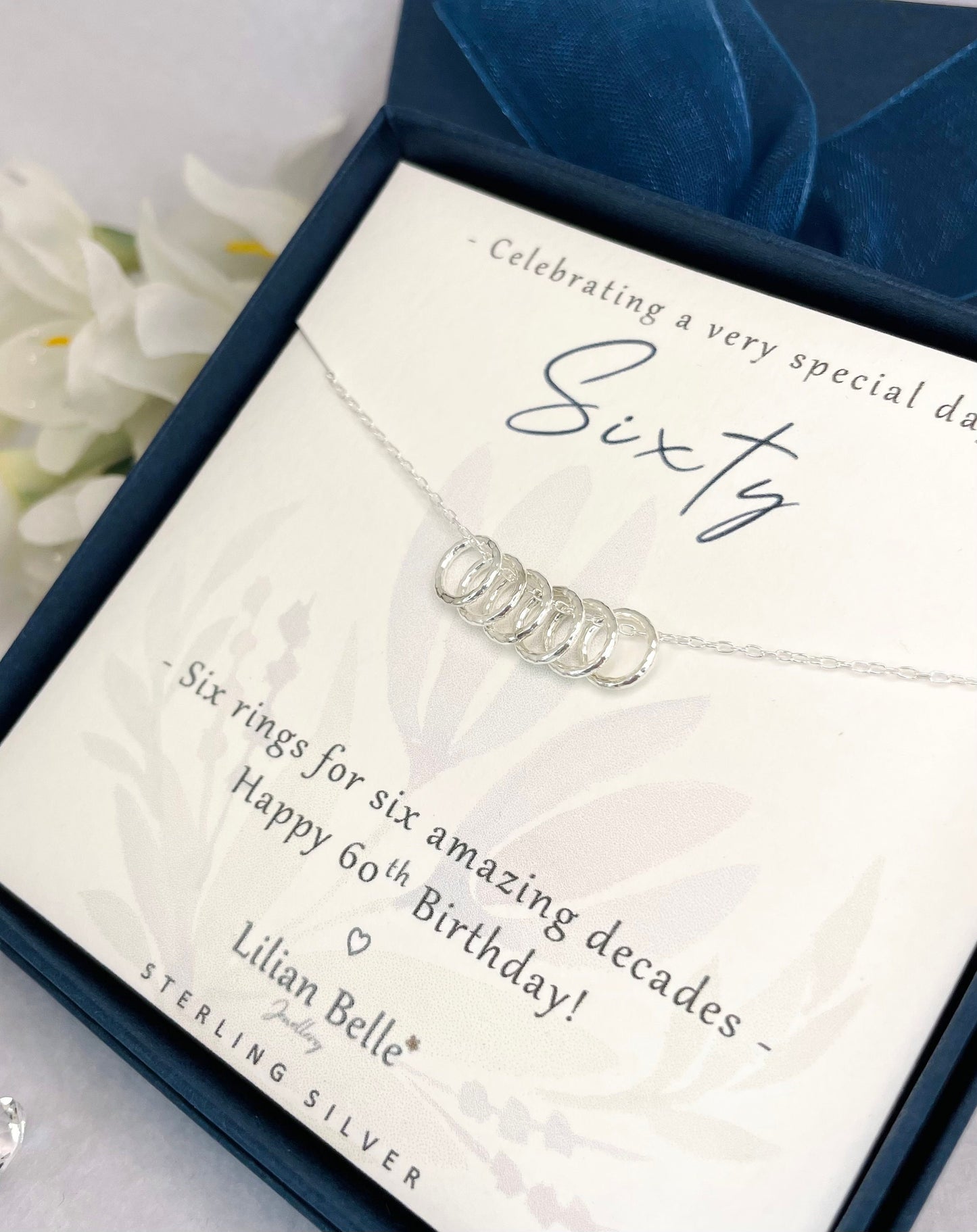 Sterling Silver 6 rings for 6 decades 60th necklace gift for women, 60th birthday gift for her, 60th birthday presents, 60th for friend