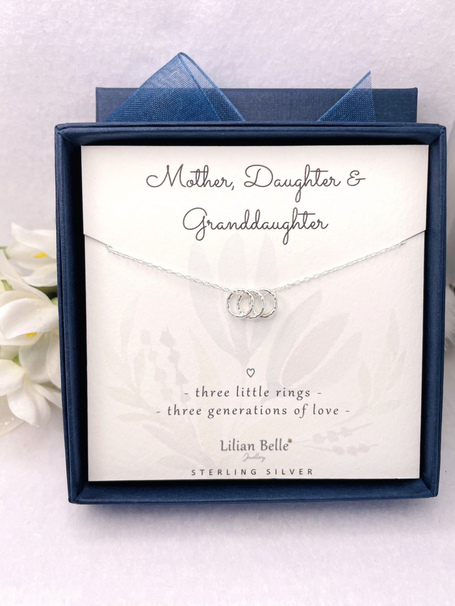 3 Rings for 3 Generations Sterling Silver Necklace, Grandmother Mother Grandson Granddaughter Grandchildren, Necklace Gift for Grandma