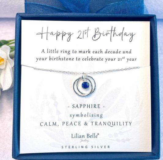 21st Sterling Silver May June July August September Birthstone Necklace Girl Gifts, 21st Jewellery Gifts for Her, 21 Birthday Gift for Girls