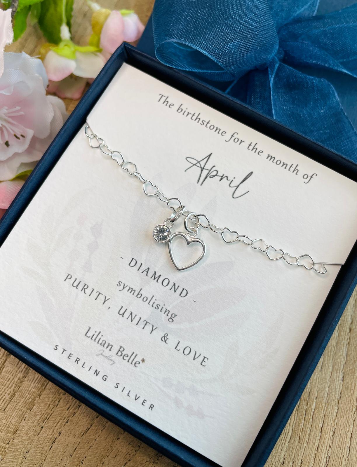 January February March April Sterling Silver Birthstone Jewellery Bracelet Gift for Women,  Birth Month Birthday Bracelet Gifts for Her