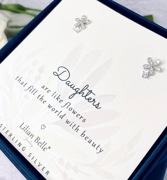 Sterling Silver Flower Earrings Meaningful Daughter Gift, Christmas Granddaughter Gift, Birthday gifts for Granddaughter, Gold Earrings