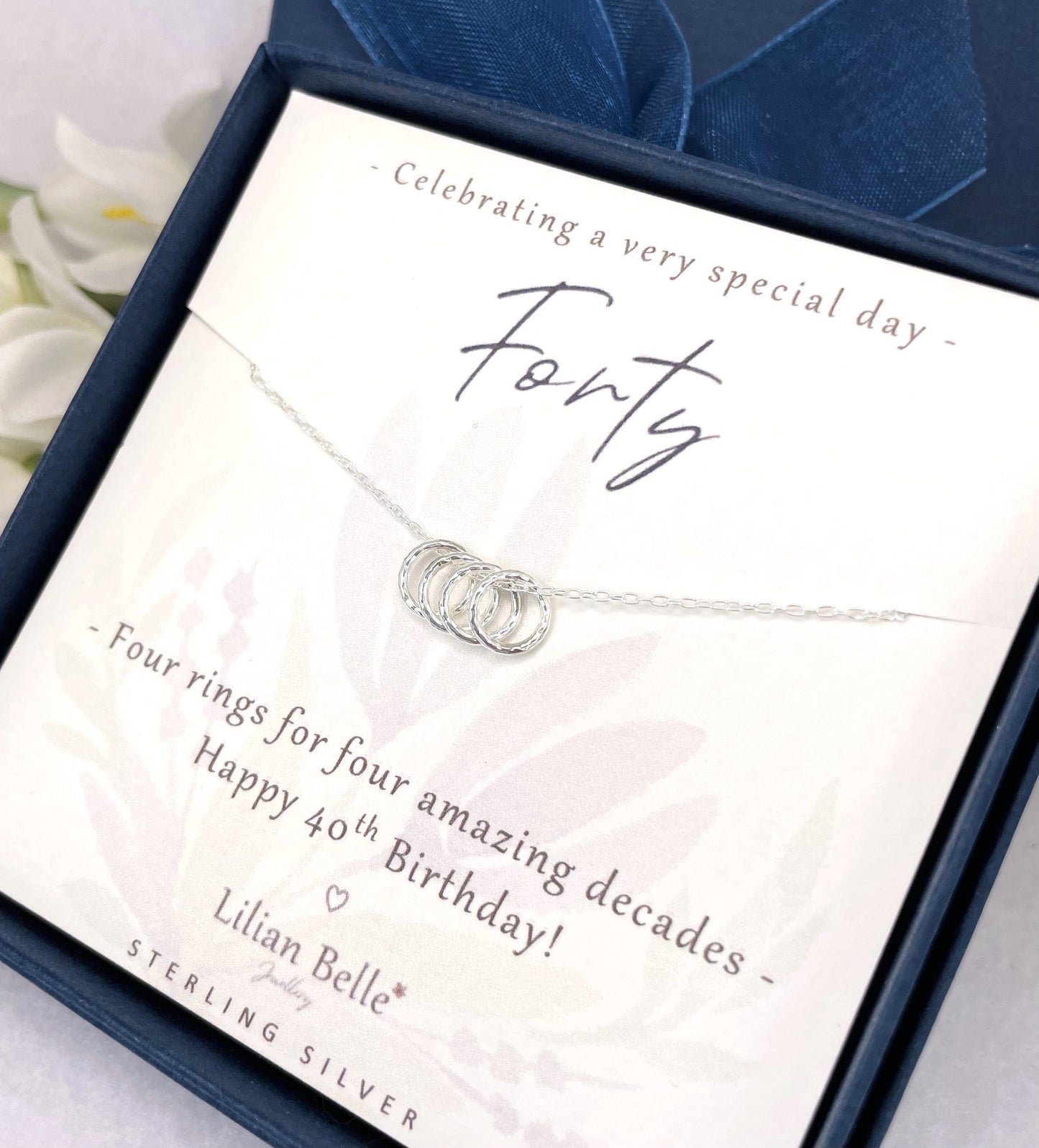 Sterling Silver 4 rings for 4 decades 40th necklace gift for women, 40th birthday gift for her, 40th birthday presents, 40th for friend