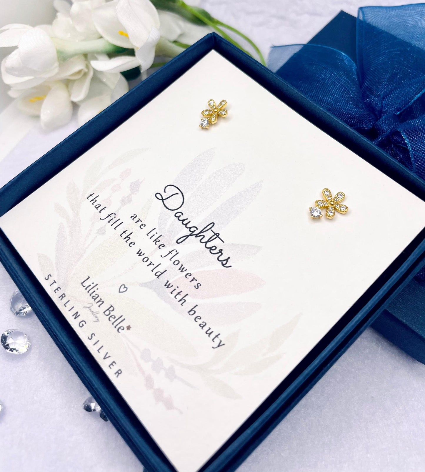 Sterling Silver Flower Earrings Meaningful Granddaughter Gift, Christmas Gift for Daughter, Birthday gifts for Granddaughter, Gold Earrings