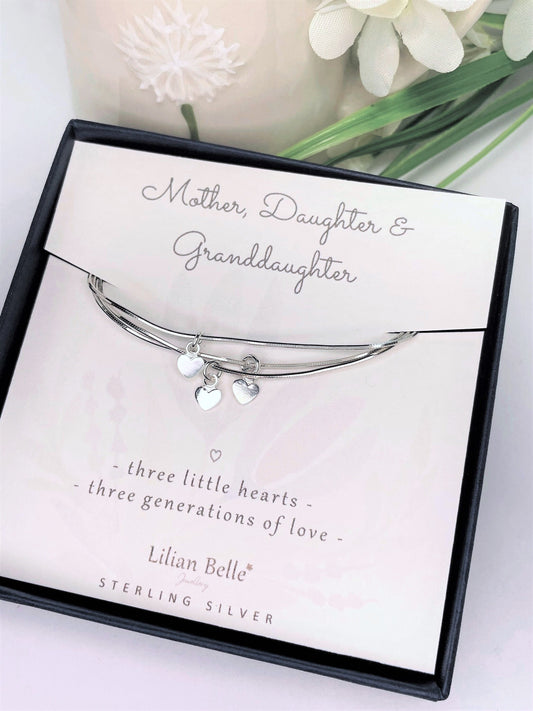 Three Generations Sterling Silver Bracelet, Grandmother Granddaughter Gift, Gran Gifts, Grandma Gift, Gifts for Nan from Grandson, Mum Gifts