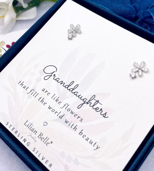 Sterling Silver Flower Earrings Meaningful Granddaughter Gift, Christmas Gift for Daughter, Birthday gifts for Granddaughter, Gold Earrings