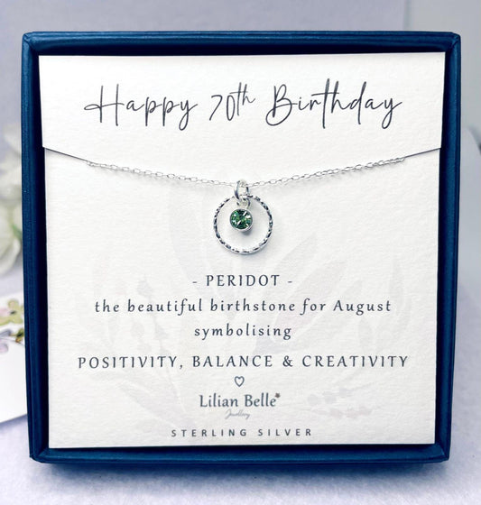 70th Sterling Silver Necklace with Birthstone, 70th Gifts for Her, Birthday Gift for Women, 70 Birthday Gifts, 70th Necklace, 70th Jewellery