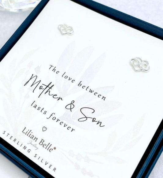 Sterling Silver Heart Earrings Mother Son Christmas Gift, Sister Gift, Meaningful Dad Daughter Gifts, Mum Son, Mum Daughter, Mother Daughter