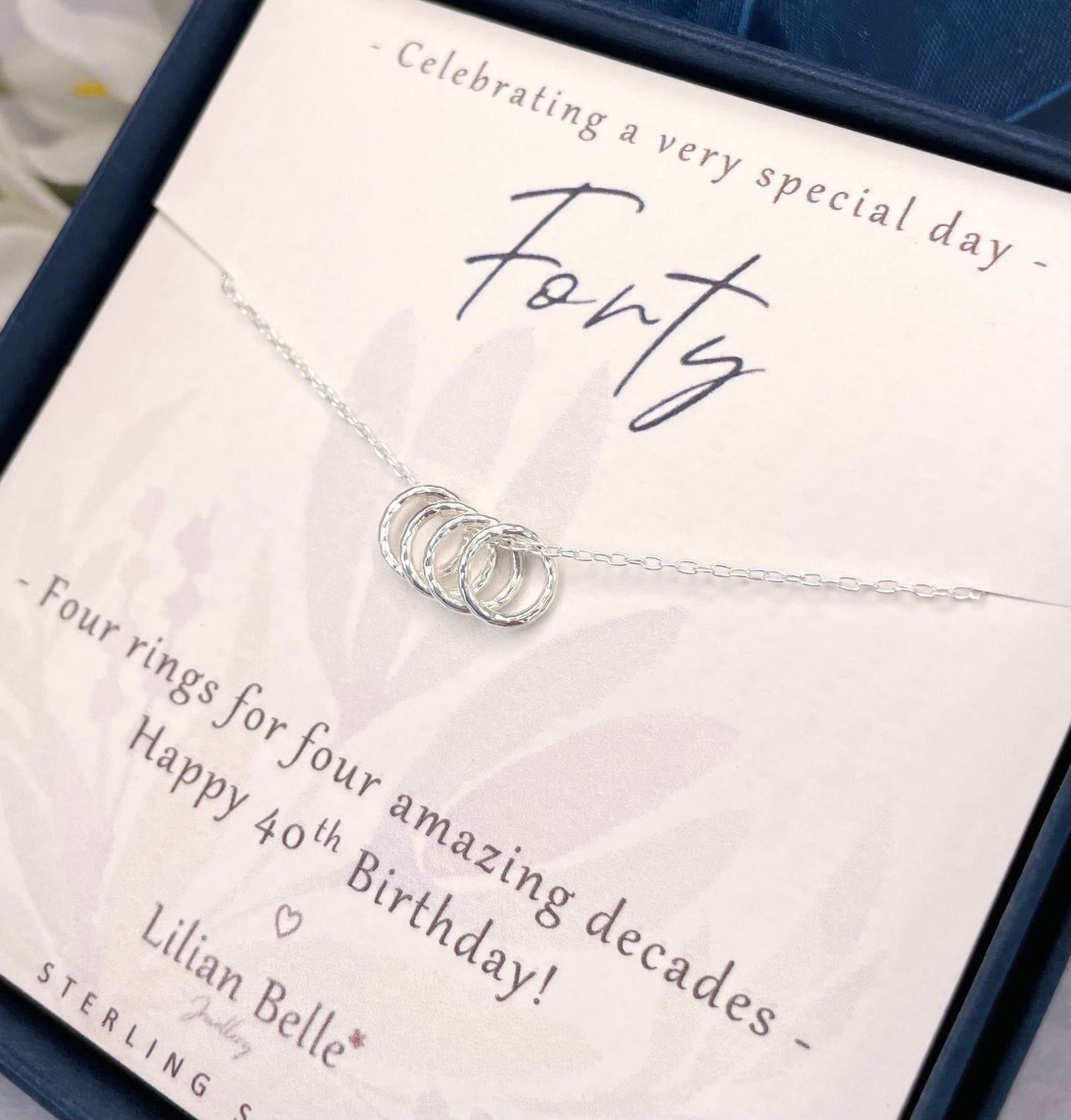 Sterling Silver 4 rings for 4 decades 40th necklace gift for women, 40th birthday gift for her, 40th birthday presents, 40th for friend