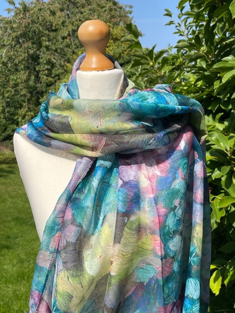 Blue Floral Scarf, Scarf for Women, Scarf Gift Wrap, Blue Flower Scarves, Scarf Birthday Gift for Her, Blue Scarf Gifts for Her