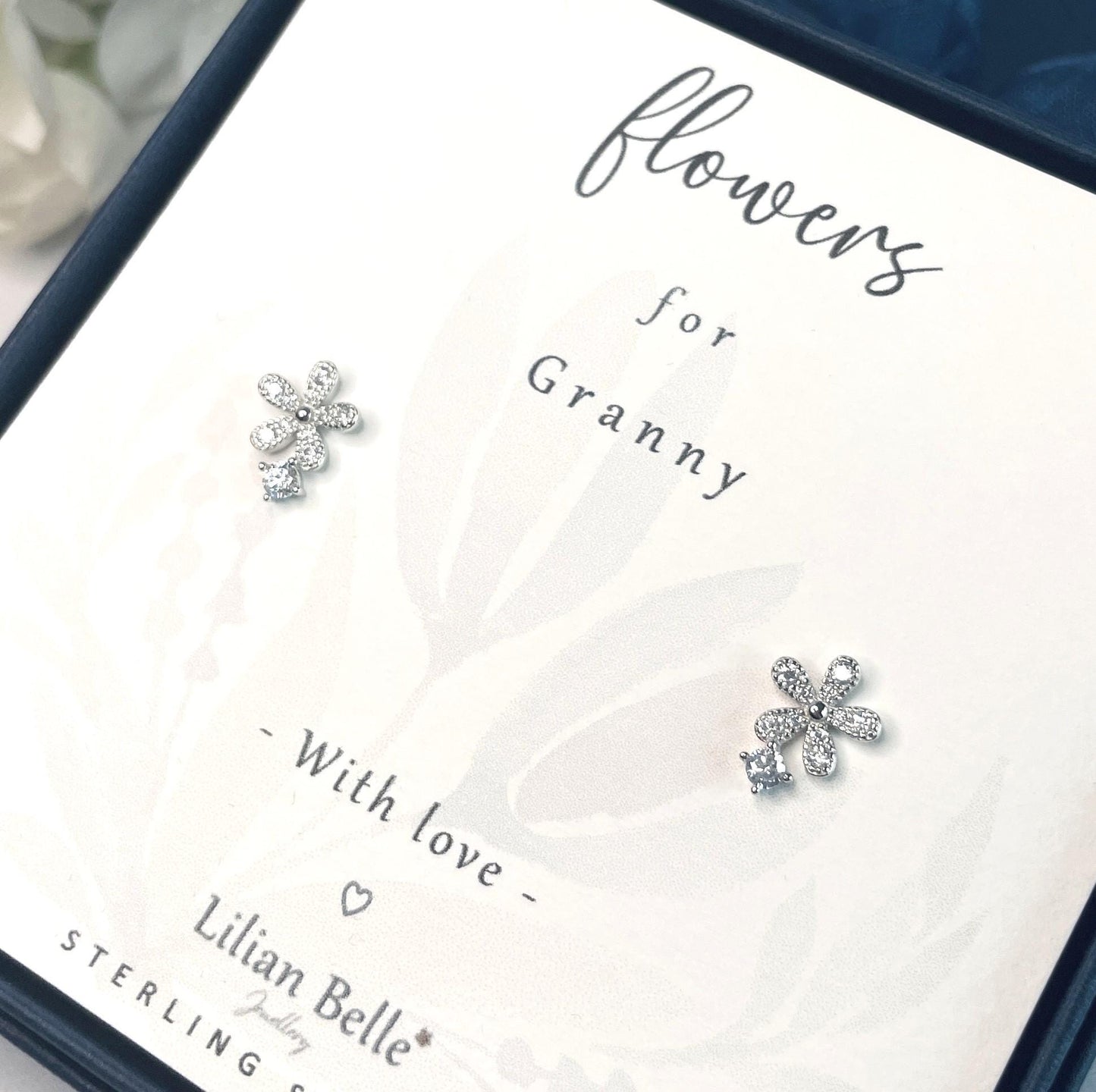 Sterling Silver Flower Earrings Meaningful Gift for Granny, Gifts for Gran Nan Nanny Nanna Grandma from Grandchildren Granddaughter Grandson