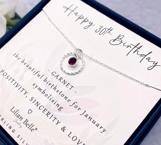 30th Sterling Silver Necklace with Birthstone, 30th Gifts for Her, Birthday Gift for Women, 30 Birthday Gifts, 30th Necklace, 30th Jewellery