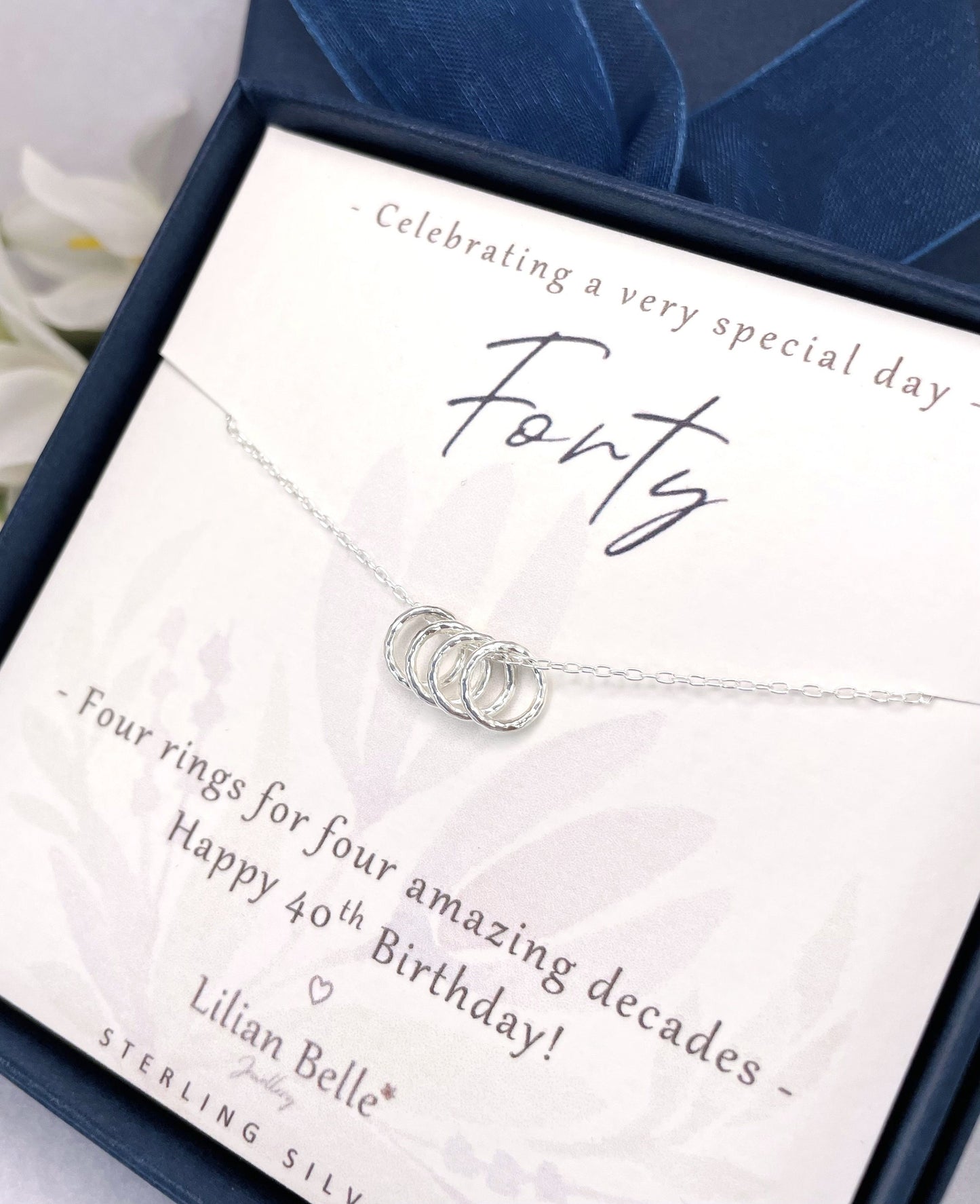 Sterling Silver 4 rings for 4 decades 40th necklace gift for women, 40th birthday gift for her, 40th birthday presents, 40th for friend