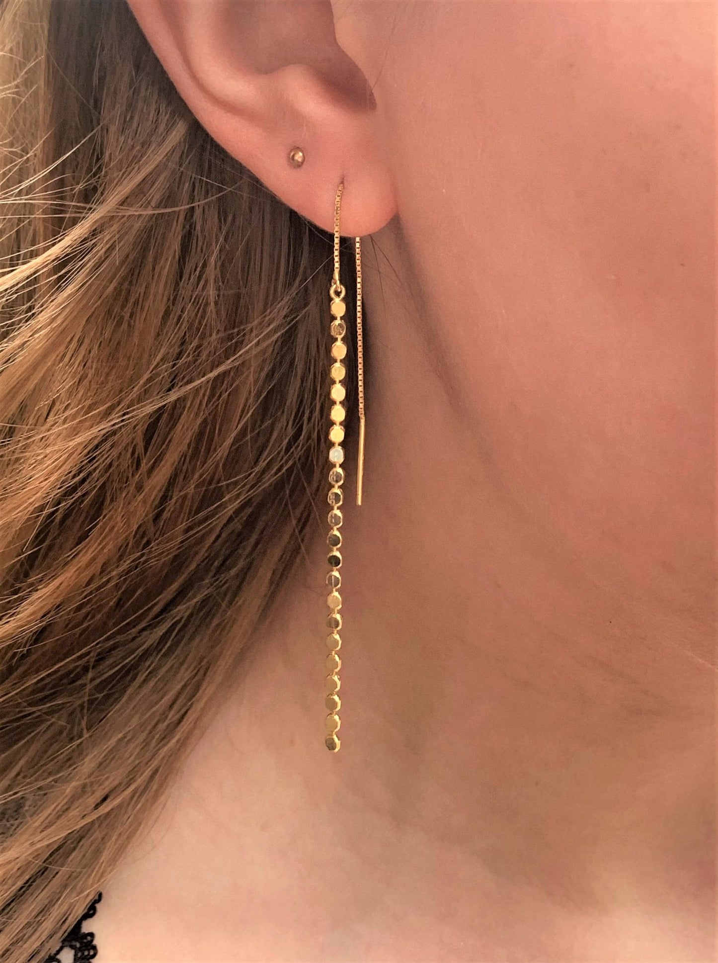 Dainty Gold Sterling Silver Long Boho Threader Earrings, Dainty Gold Drop Dangle Threaders, Gold Thread Earrings, Thread Through Earrings
