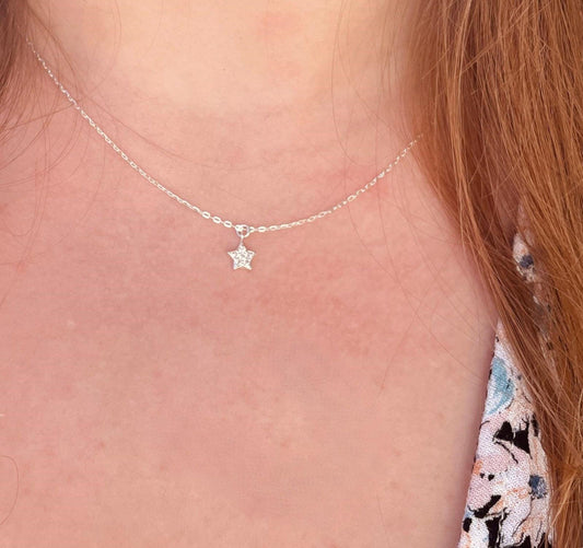 Dainty Tiny Sterling Silver CZ Star Pendant Necklace, Layering Minimalist Silver Necklace for Women, Birthday Gift for Her, Gifts for Girls