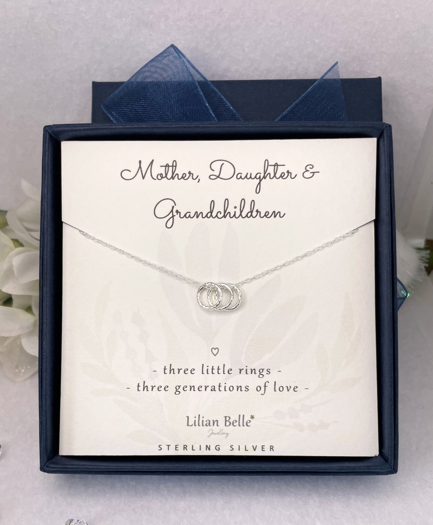 3 Rings for 3 Generations Sterling Silver Necklace, Grandmother Mother Grandson Granddaughter Grandchildren, Necklace Gift for Grandma