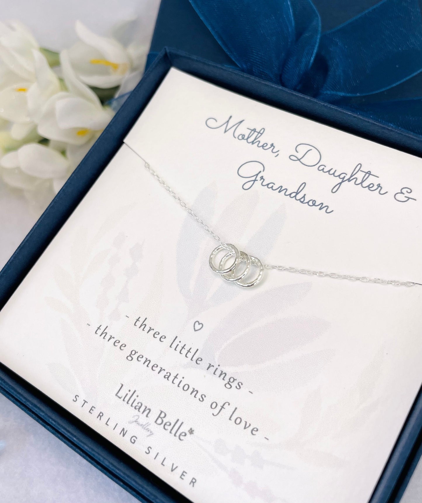 3 Rings for 3 Generations Sterling Silver Necklace, Grandmother Mother Grandson Granddaughter Grandchildren, Necklace Gift for Grandma