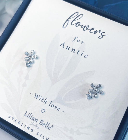 Sterling Silver Flower Earrings Gift for Auntie, Granddaughter Gifts, Daughter Gift, Niece Birthday Gift,  Granddaughter Gift, Auntie Gifts
