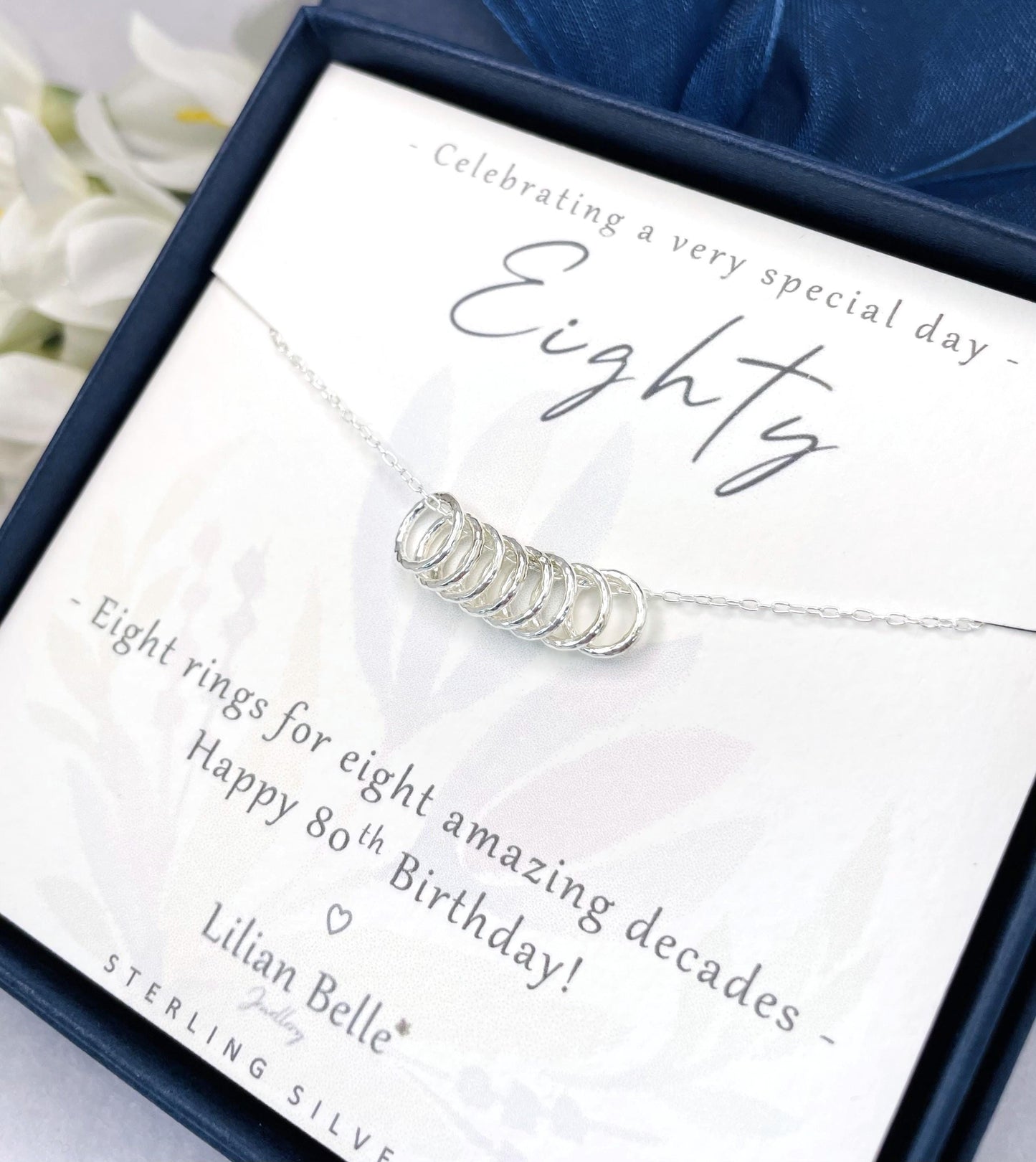 30th 40th 50th 60th 70th 80th birthday sterling silver necklace gift for women, 30, 40, 50, 60, 70, 80 rings decades jewellery gifts for her