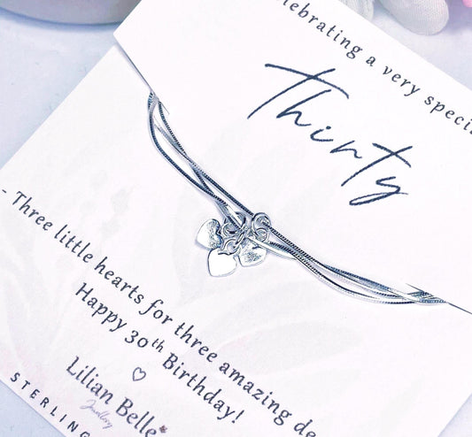 30th Birthday Sterling Silver 3 Decades Bracelet gifts for women, 30th Jewelry Birthday Gift for her, Friend Gifts, 30 Jewellery Gifts