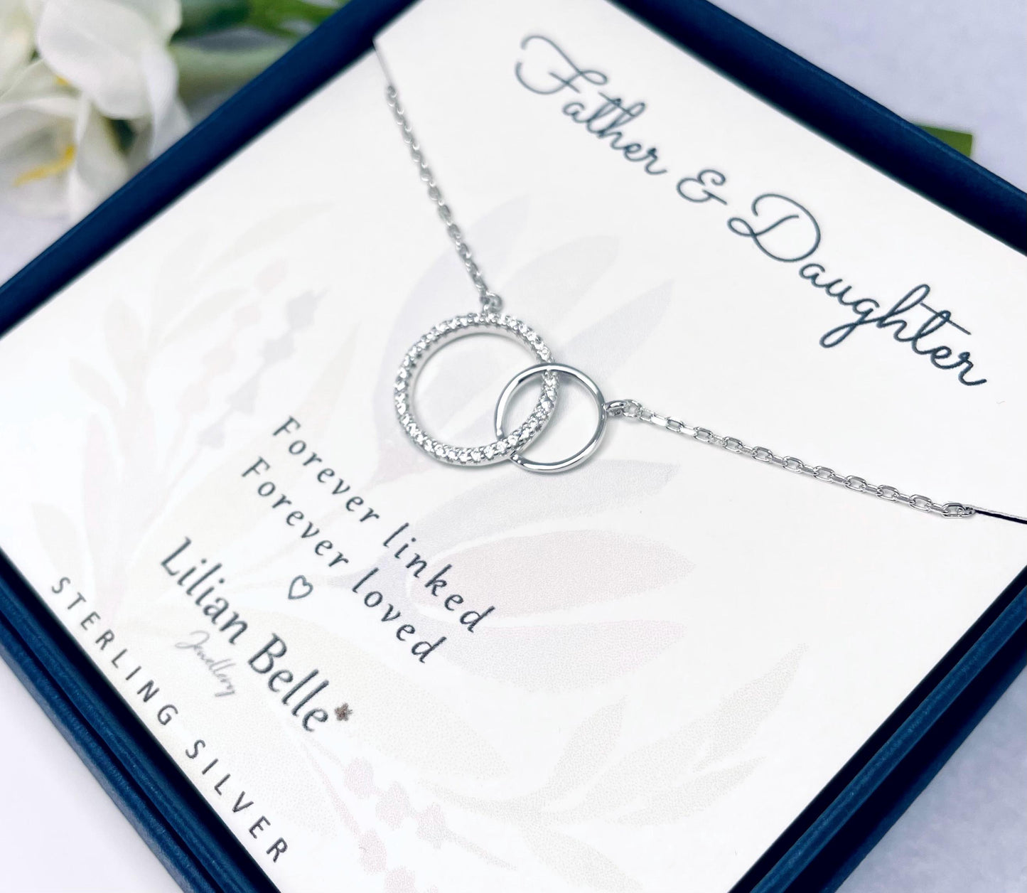 Sterling Silver Necklace Father Daughter Birthday Meaningful Gift, Mum Daughter Jewellery Gift, Sister Gifts, Christmas Gifts for Daughter