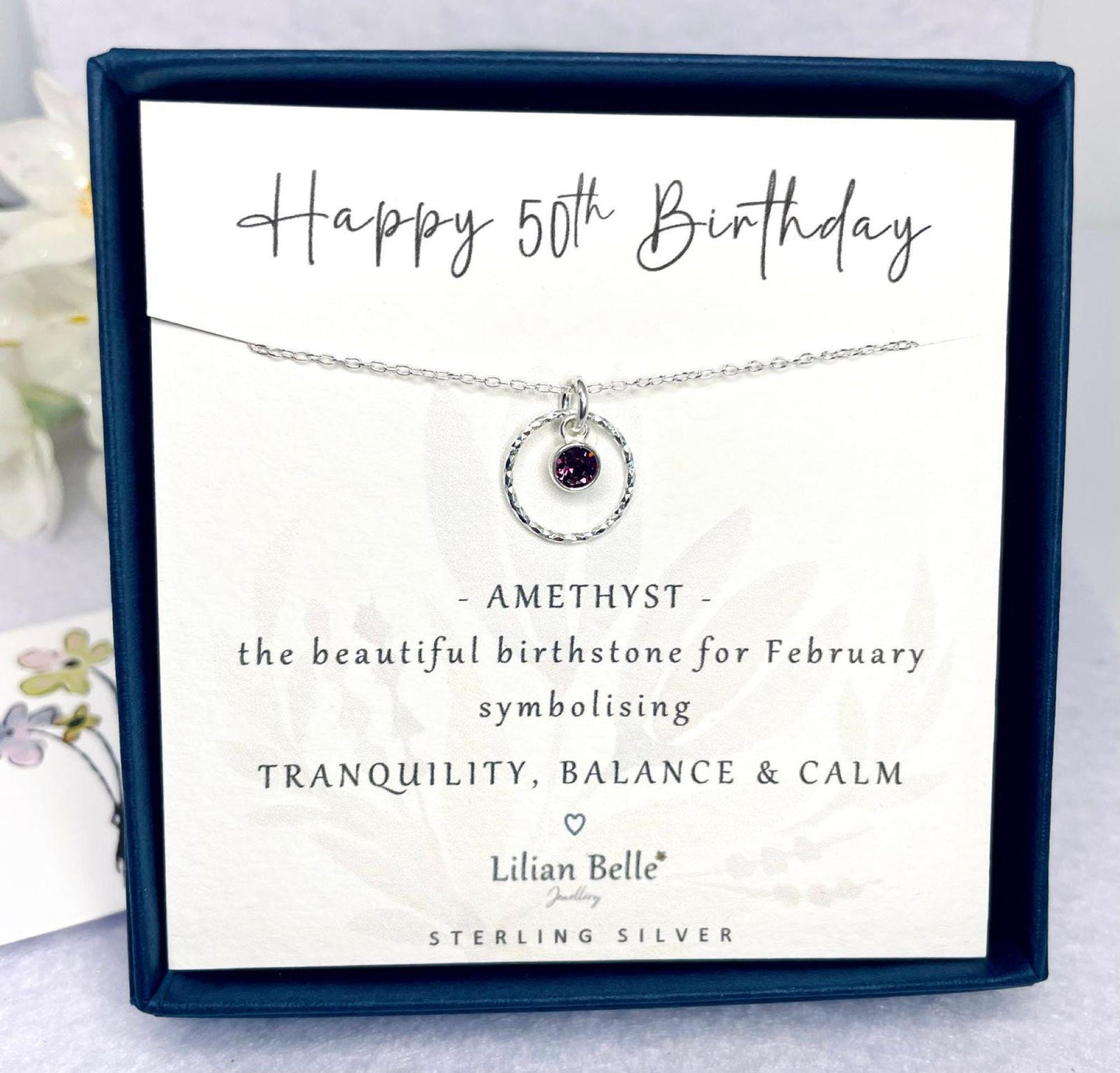 50th Sterling Silver Necklace with Birthstone, 50th Gifts for Her, Birthday Gift for Women, 50 Birthday Gifts, 50th Necklace, 50th Jewellery